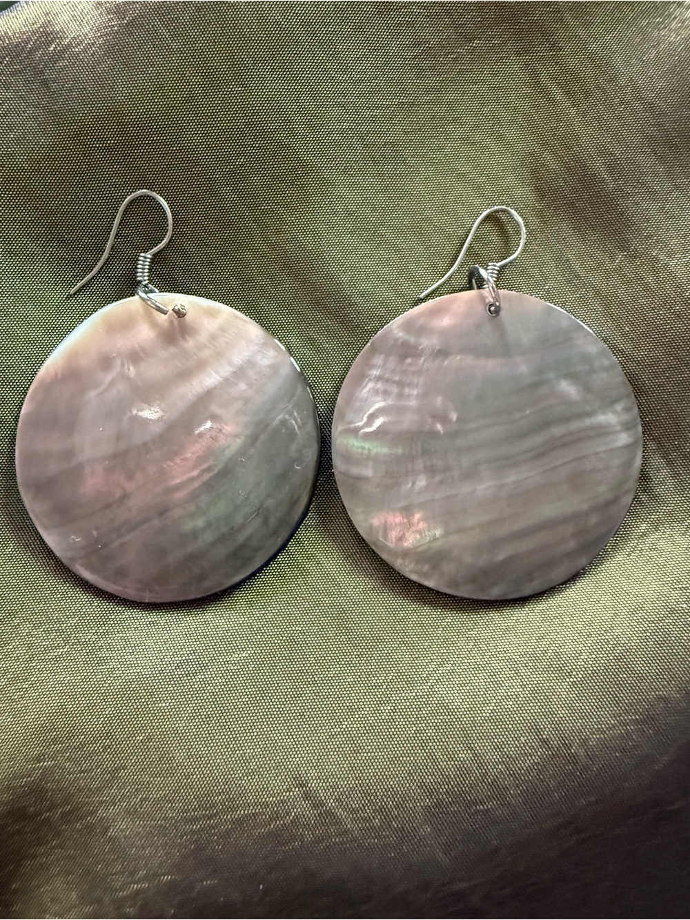 Handcrafted Gray Mother-of-Pearl Disc Drop Earrings
